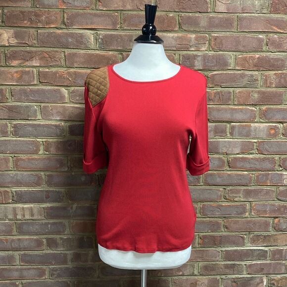 Lauren Ralph Lauren Red Quarter Sleeve Patch Top Size XL - Picture 2 of 6